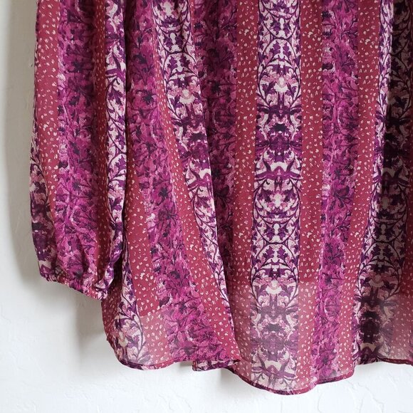 Susan Graver Chiffon Smocked Mock Neck Blouse Built in Tank Boho Berry Size 2X - Picture 9 of 12
